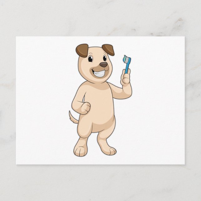 Hund mit Zahnbürste Postkarte (Vorderseite)