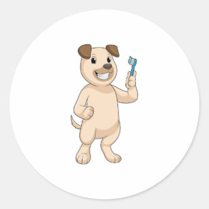 Hund mit Zahnbürste Runder Aufkleber