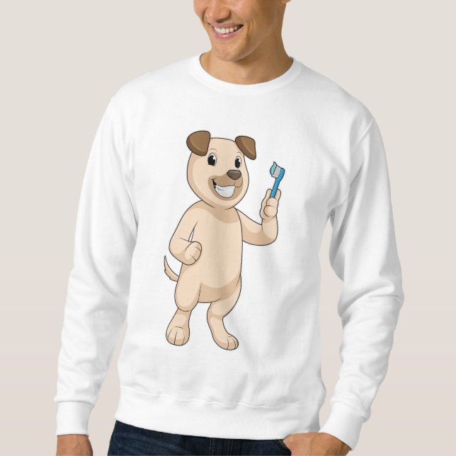 Hund mit Zahnbürste Sweatshirt (Vorderseite)