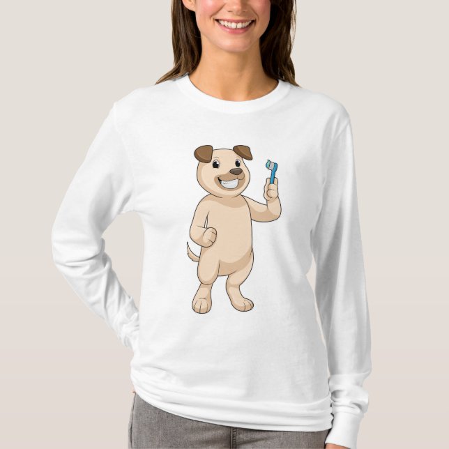 Hund mit Zahnbürste T-Shirt (Vorderseite)