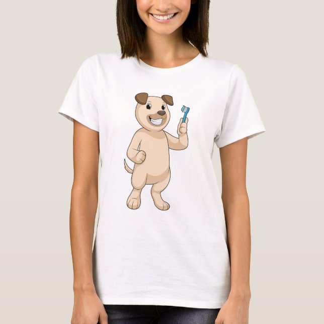Hund mit Zahnbürste T-Shirt (Vorderseite)