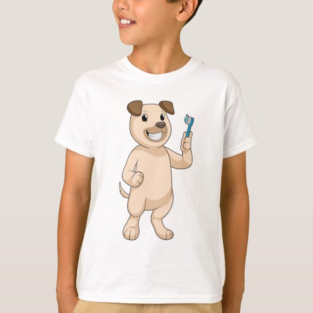 Hund mit Zahnbürste T-Shirt (Vorderseite)