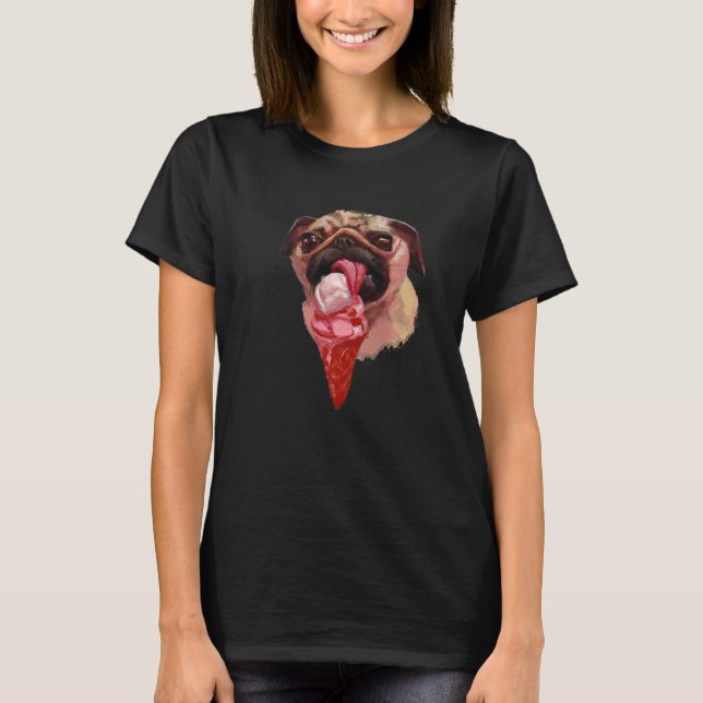 Hund Mops Eiscreme isst Süß 2 T-Shirt (Vorderseite)
