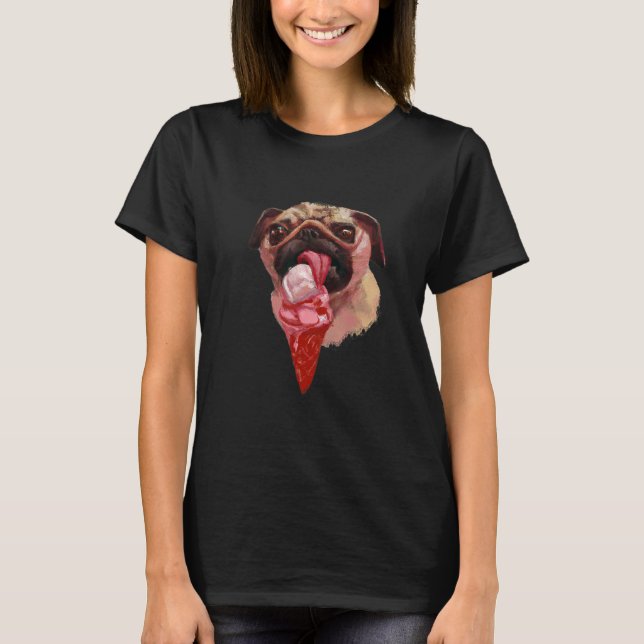 Hund Mops Eiscreme isst Süß 2 T-Shirt (Vorderseite)