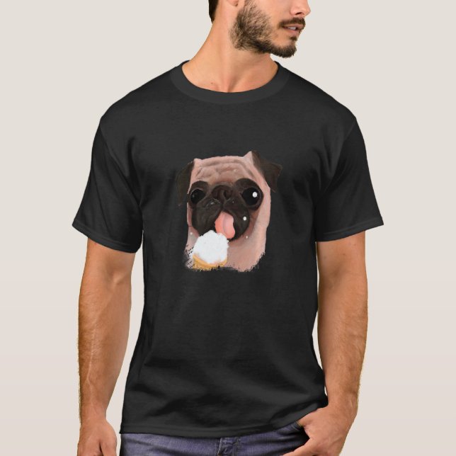 Hund Mops isst Eiscreme  Niedlich T-Shirt (Vorderseite)