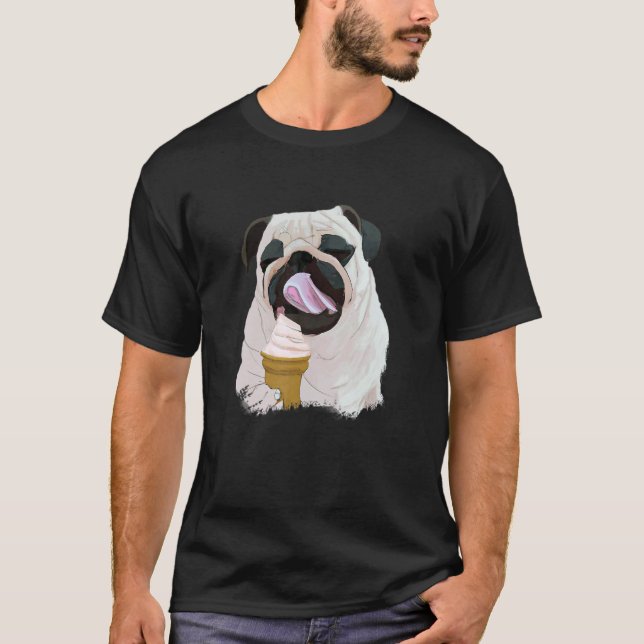 Hund Mops isst Eiscreme   Süß T-Shirt (Vorderseite)