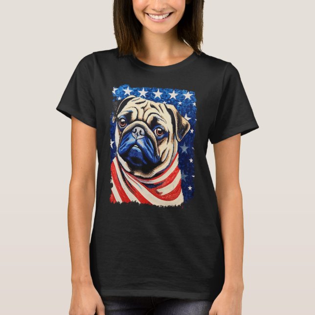 Hund Mops Patriotisch T-Shirt (Vorderseite)