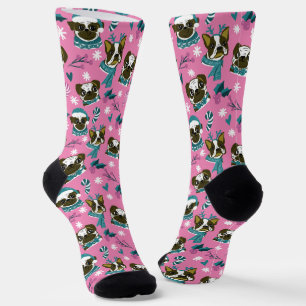Hund Mops Weihnachten Pink Socken