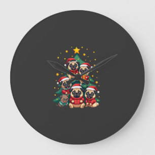 Hund Mops Weihnachtsbaum Süß Weihnachten (3) Große Wanduhr