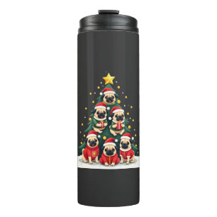 Hund Mops Weihnachtsbaum Süß Weihnachten (4) Thermosbecher