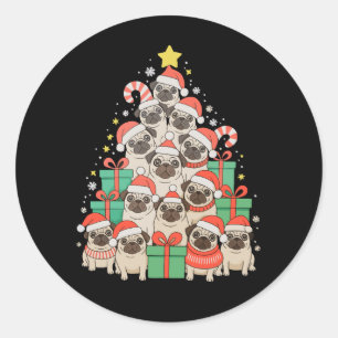 Hund Mops Weihnachtsbaum Weihnachten Vater Mutter Runder Aufkleber