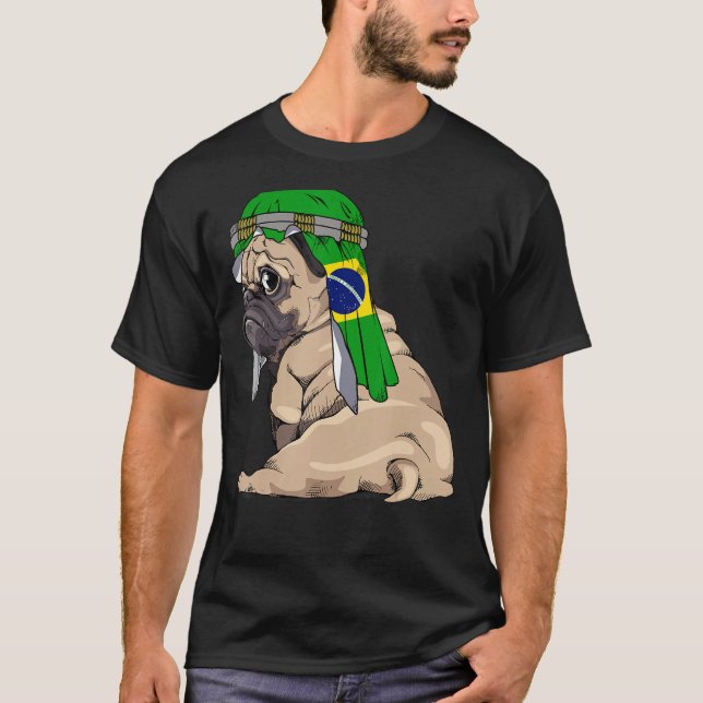 Hund Niedlich Mops Retro Brasilien Flaggenpreis T-Shirt (Vorderseite)