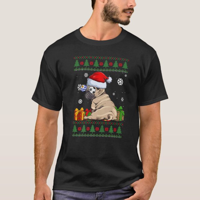 Hund Niedlich Mops Weihnachtsmannmütze Ugly Christ T-Shirt (Vorderseite)