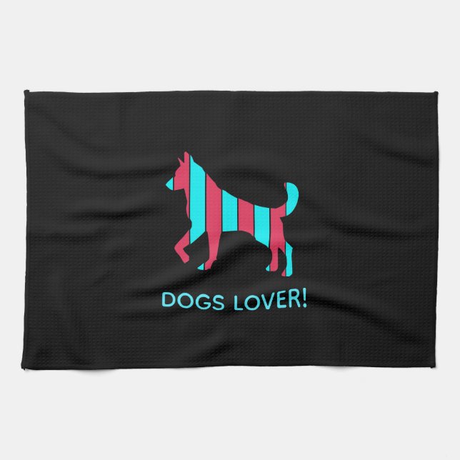 Hund - Niedlicher Haustier Pop Art, blau & rot Abs Geschirrtuch (Horizontal)