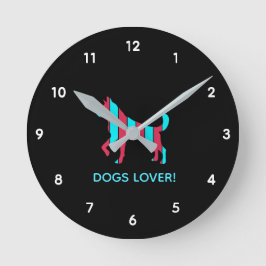Hund - Niedlicher Haustier Pop Art, blau & rot Abs Runde Wanduhr