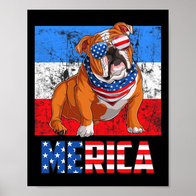 Hund Patriotic USA 4. Juli Amerikanische Flagge Me Poster (Vorne)