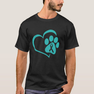 Hund Paw Aquamarin Ribbon Zervikaler Krebs Bewusst T-Shirt