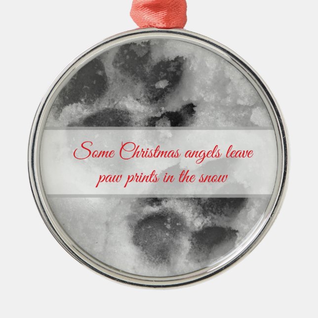 Hund Pawprint in Schnee Weihnachtsdekoration. Ornament Aus Metall (Vorne)