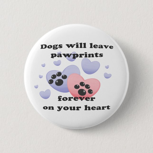 Hund Pawprints auf dem Herzen Button (Vorderseite)