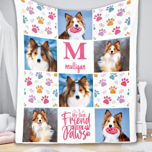 Hund Personalisiert 6  Foto Chic Pink Paw Prints Fleecedecke