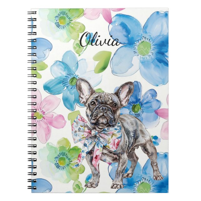 Hund Pink Blue Floral Bow Personalisiert Notizblock (Vorderseite)