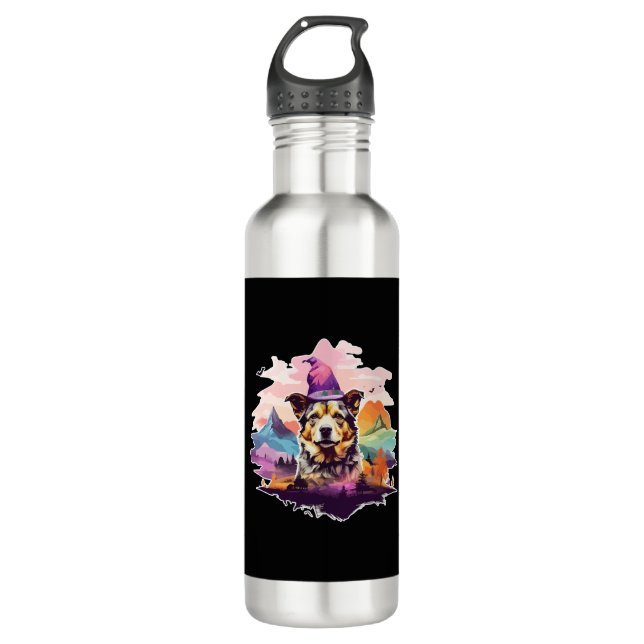 Hund Pink Halloween Edelstahlflasche (Vorderseite)
