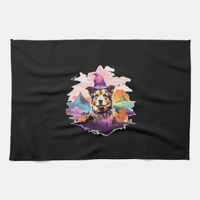 Hund Pink Halloween Geschirrtuch (Horizontal)