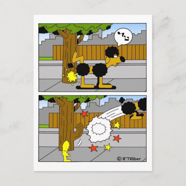 Hund pinkelt an Baum Postkarte (Vorderseite)