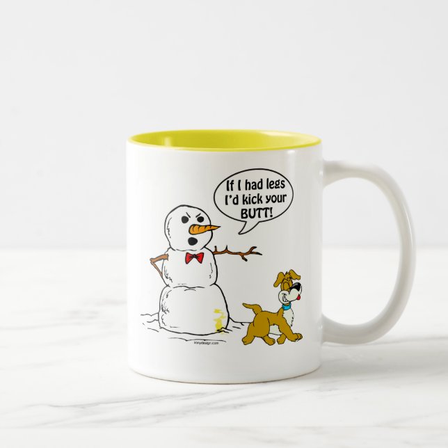 Hund pinkelt auf Schneemann-Witz Tasse (Rechts)