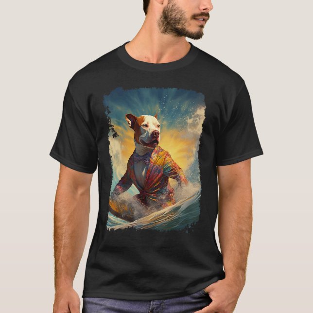 Hund Pitbull Paddle Board Surfen T-Shirt (Vorderseite)