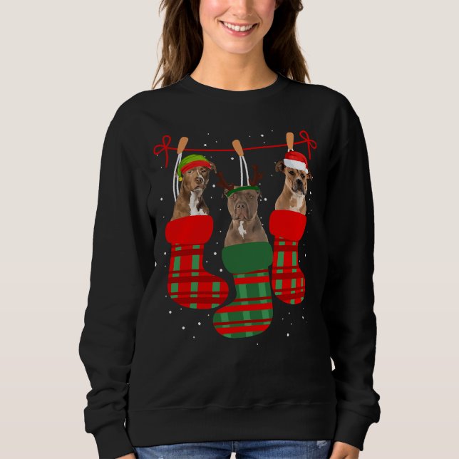 Hund Pitbull Weihnachtssocken Funny Xmas 98 Sweatshirt (Vorderseite)