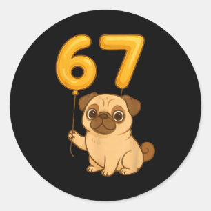 Hund Pug 67 Meme Sechs Sieben Luftballon Lustig Ge Runder Aufkleber