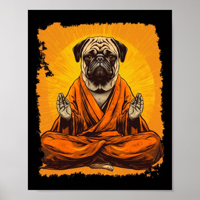 Hund Pug Meditation Yoga  Poster (Vorne)