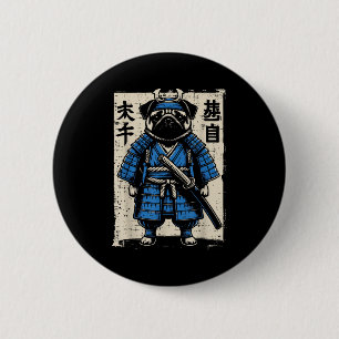 Hund Pug Samurai Lustig Japanischer Krieger Kunst  Button