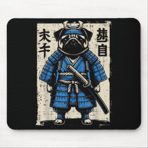 Hund Pug Samurai Lustige Japanische Krieger Kunst  Mousepad
