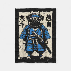 Hund Pug Samurai Lustiger Japanischer Krieger Kuns Fleecedecke