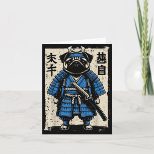 Hund Pug Samurai Lustiger Japanischer Krieger Kuns Karte