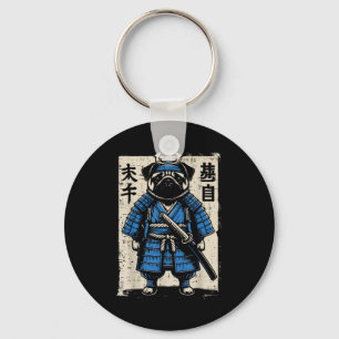 Hund Pug Samurai Lustiger Japanischer Krieger Kuns Schlüsselanhänger