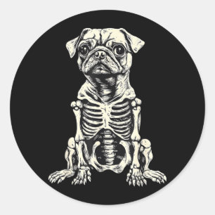 Hund Pug Skelett Halloween Runder Aufkleber