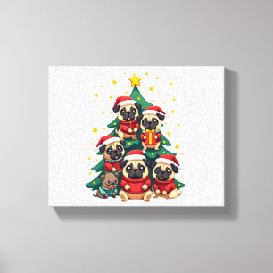 Hund Pugs Weihnachtsbaum Süß Weihnachten (3) Leinwanddruck