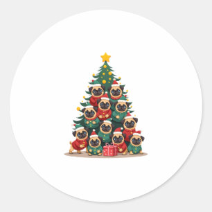 Hund Pugs Weihnachtsbaum Süß Xmas (2) Runder Aufkleber