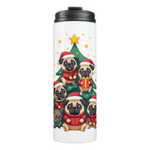 Hund Pugs Weihnachtsbaum Süß Xmas (3) Thermosbecher