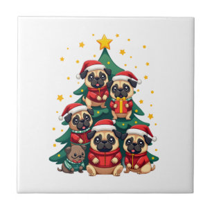 Hund Pugs Weihnachtsbaum Süße Weihnachten (3) Fliese