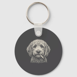 Hund raucht Zigarette Golden Doodle Schlüsselanhänger
