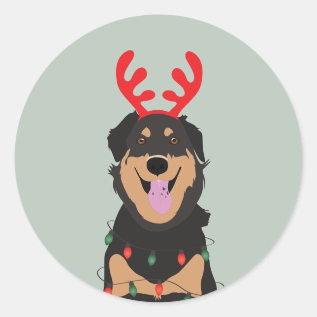 Hund Reindeer Happy Pawlidays Runder Aufkleber (Vorderseite)