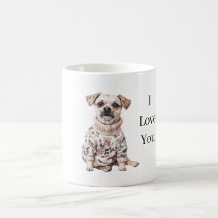 Hund Rosa Blumenpullover Ich liebe dich (Welpenlie Kaffeetasse