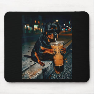 Hund Rottweiler trinkt Eiskaffee lustiges Tier Mousepad