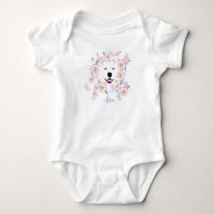 Hund Samoyed und rosa Blumen, benutzerdefinierter Baby Strampler