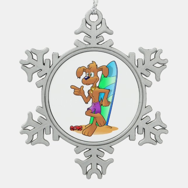 HUND SCHNEEFLOCKEN Zinn-Ornament (Vorderseite)