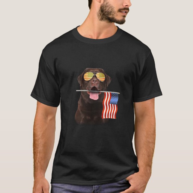 Hund| Schokolade Labrador US - amerikanische Flagg T-Shirt (Vorderseite)